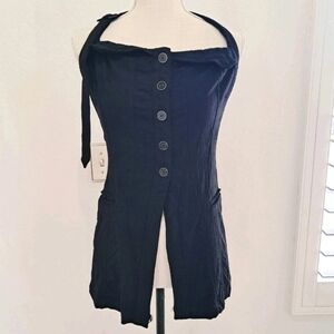 Free People Ginger Halter Top Button Front Smocked Back fitted Vest Size Large